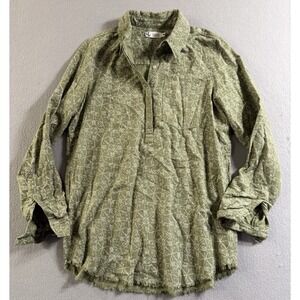 Carve Designs Sawyer twill shirt top blouse button olive green bandana Small